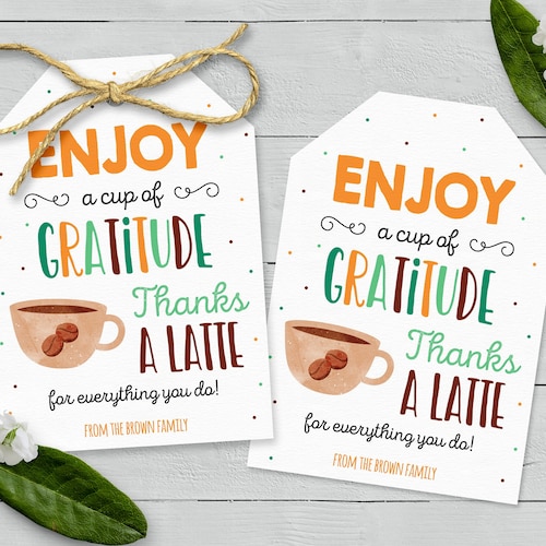 Printable/editable Coffee Drink Thank You Gift Tag for | Etsy