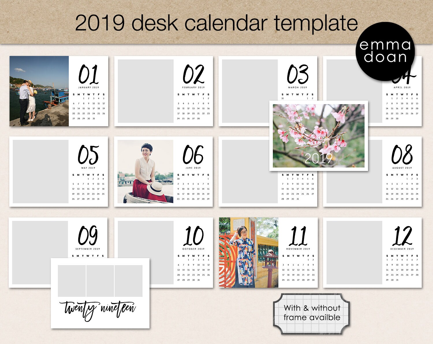 2019 Pocket Calendar Template 5x7 Photo Calendar Printable Etsy