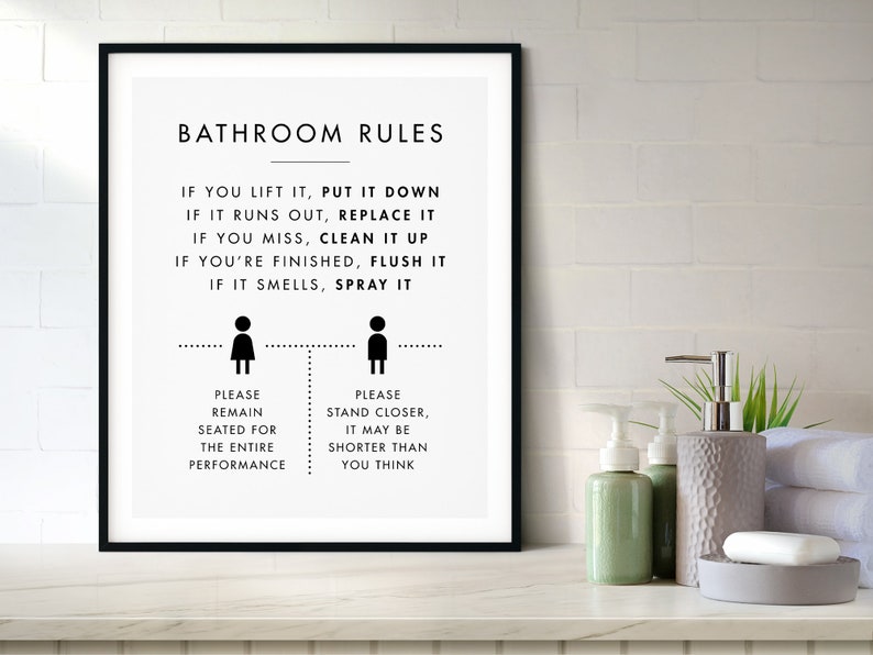Reglas de baño arte de pared imprimible reglas de inodoro | Etsy