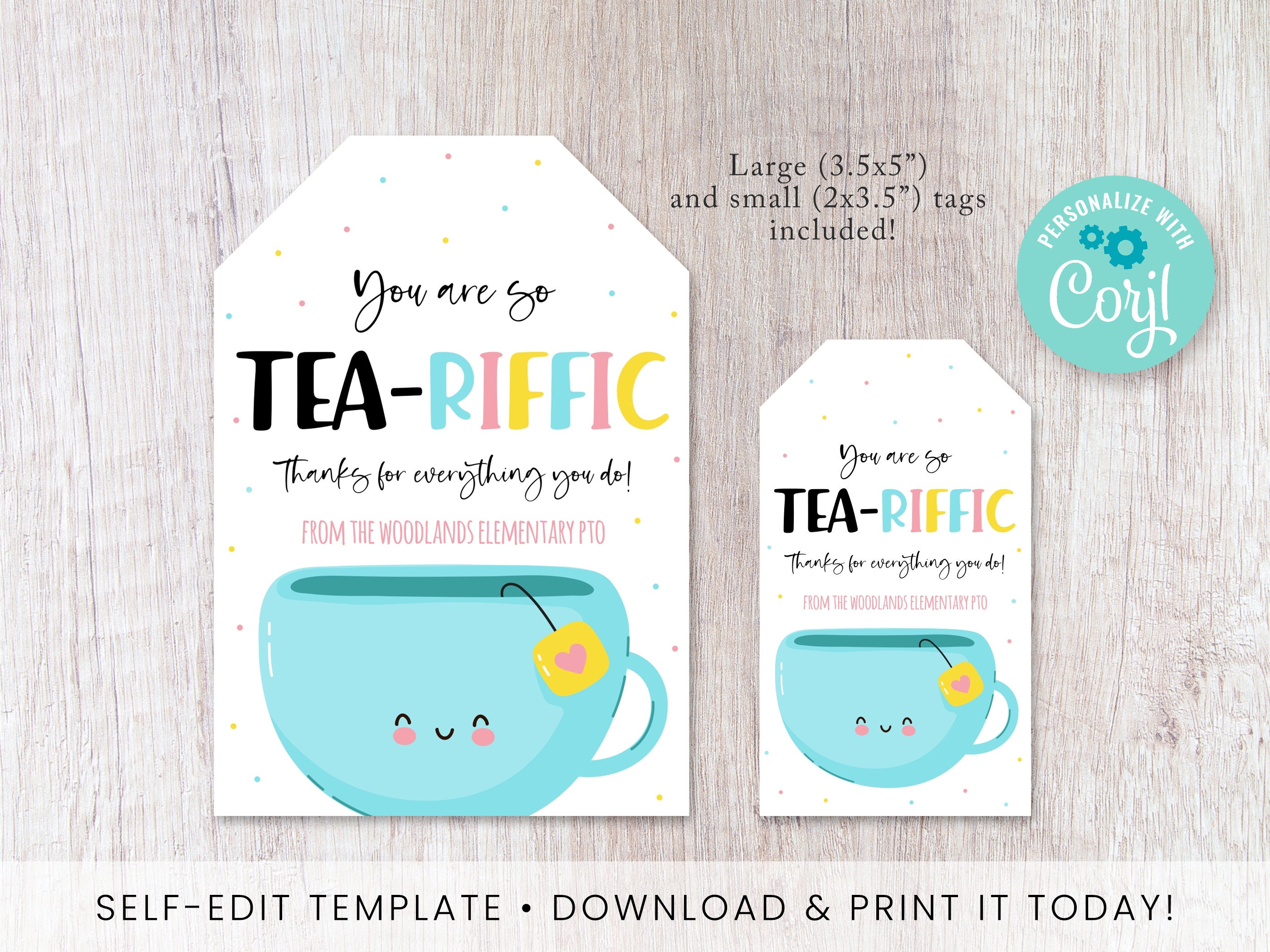 Tea Gift Tags Editable Teariffic Thank You Gift Label Etsy