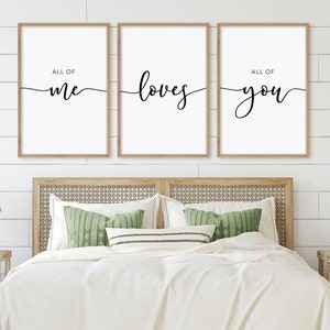All Of Me Loves All Of You Sign, Set Of 3 Couple Prints, Bedroom Print Set, Above Bed Decor, Love Quote Poster, Master Bedroom Wall Art