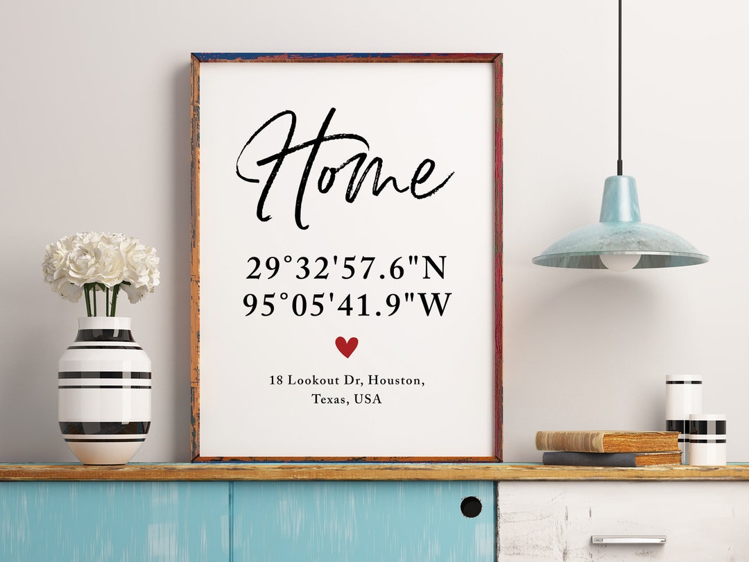 Custom Home Coordinates Sign, Personalized Home Address Print ...