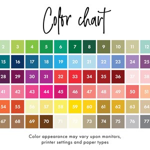 May include: Color chart with 78 different color swatches arranged in a grid. The swatches are numbered from 1 to 78.