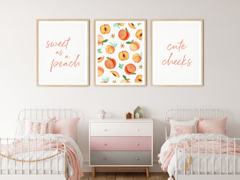 Sweet as A Peach Nursery Decor Peach Nursery Print Set of 3 Etsy