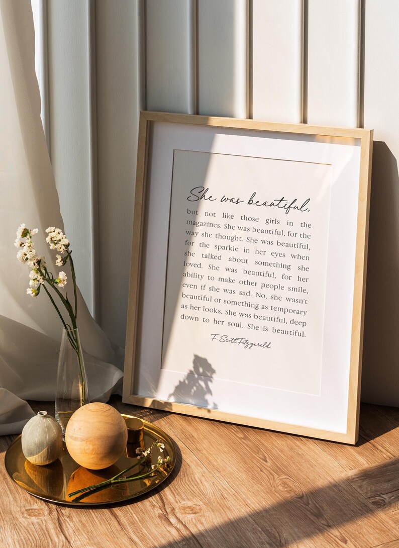 She Is Beautiful She is Beautiful F Scott Fitzgerald Inspirational Wall Art, Book Quote ...