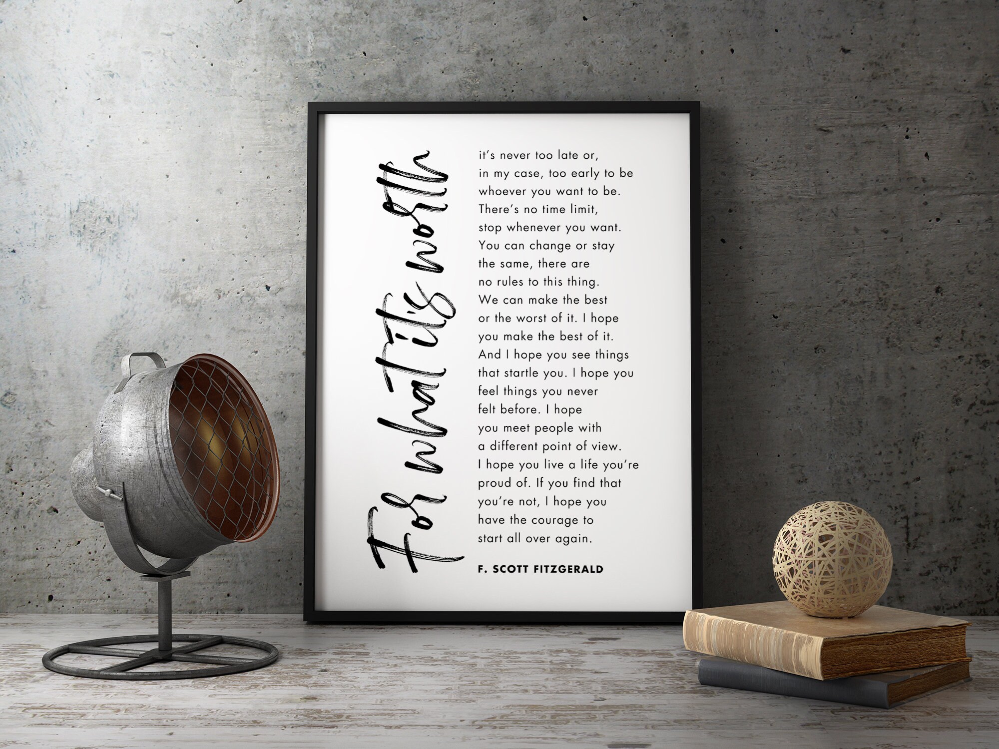 For What Its Worth F Scott Fitzgerald Quote Wall Art Etsy