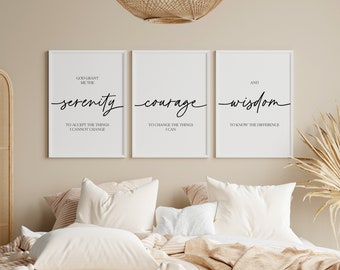 God Grant Me The Serenity Posters, Serenity Prayer Wall Art, Set Of 3 Christian Encouragement Prints, Inspirational Quotes, Nursery Signs