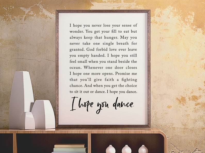 I Hope You Dance Lyric Printable Song Lyric Wall Art Dancing Etsy