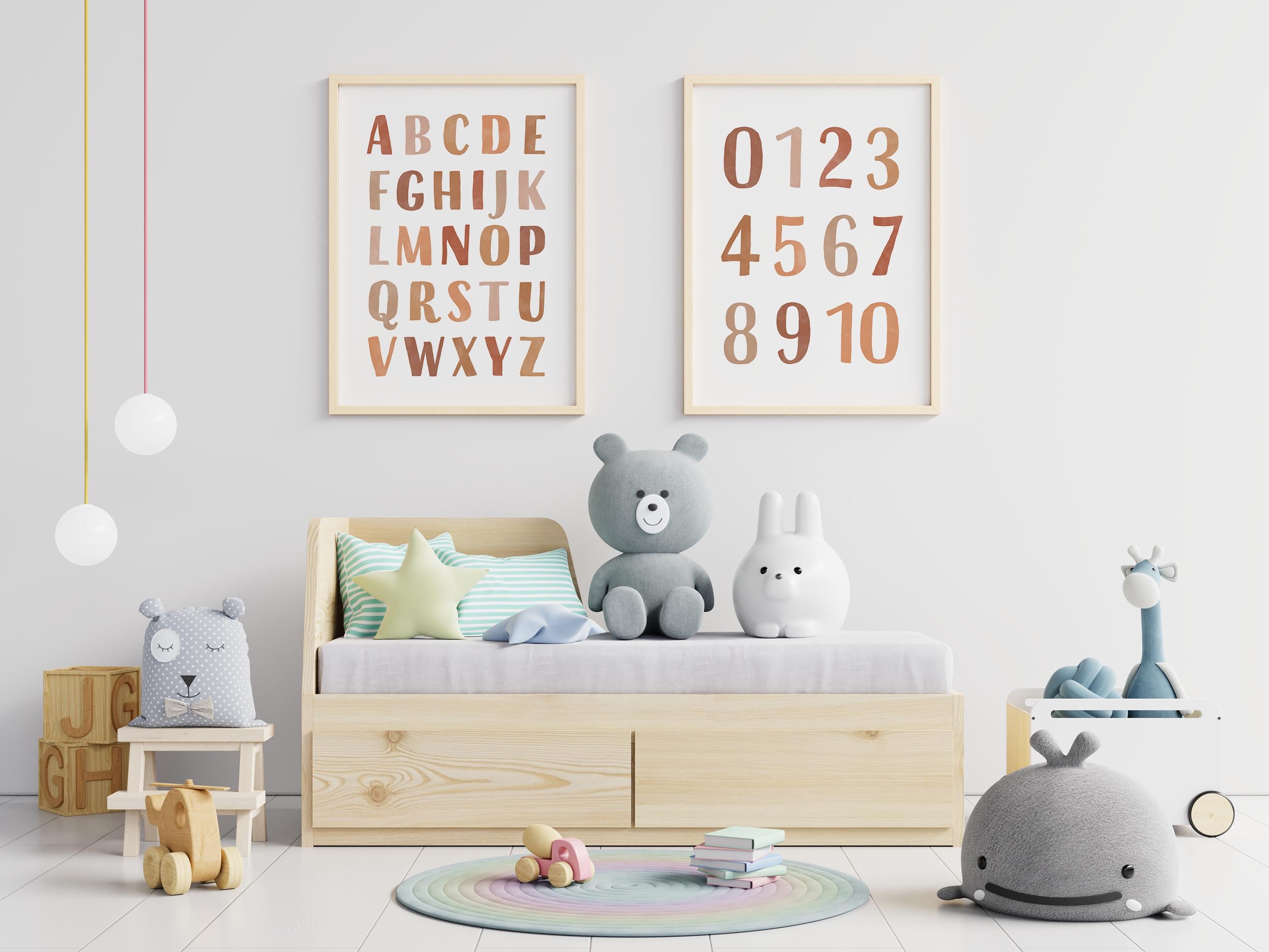 Pastel Alphabet Posters, Educational Wall Arts, Beige Brown Tone ...