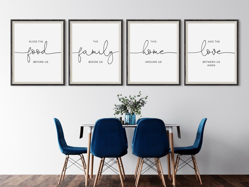 Kitchen Wall Art Bless The Food Before Us Sign, Set Of 4 Dining Room Decor Wall Art, Farmhouse Kitchen Decor, Matching Print Set Digital image 3