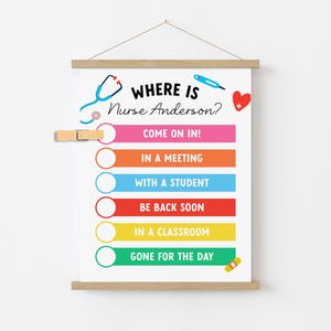 Editable Where Is The Nurse Door Sign, School Clinic Decor, School Nurse Door Hanger, Health Office Welcome Poster, Custom Nurse Gift NR1
