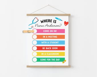 Editable Where Is The Nurse Door Sign, School Clinic Decor, School Nurse Door Hanger, Health Office Welcome Poster, Custom Nurse Gift NR1