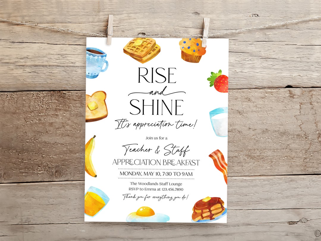 Teacher Staff Appreciation Breakfast Flyer, Rise & Shine Thank You