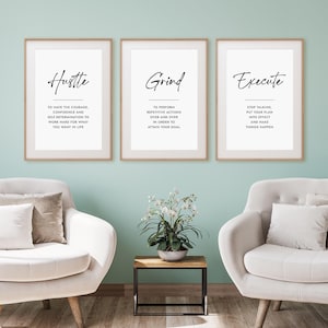 Hustle Grind Execute Print Set, Motivational Office Wall Decor, Entrepreneur Wall Art, Hustle Definition, Modern Art Printable, Boss Gift