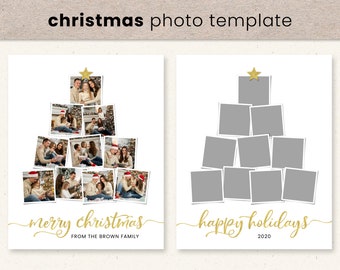 Christmas Photo Card Template, Christmas Tree Photoshop Templates, Photo Collage, Editable Holiday Photo Wall Art, For Photographers