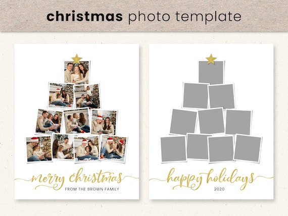 Christmas Photo Card Template, Christmas Tree Photoshop Templates, Photo Collage, Editable Holiday Photo Wall Art, For Photographers