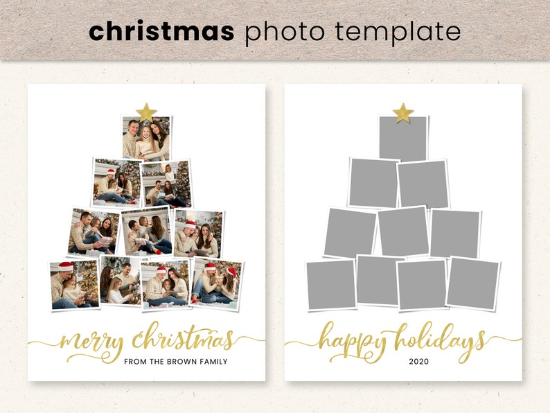 Mall för julfotokort, Photoshop-mallar för julgran, fotokollage, redigerbar väggkonst för högtider, för fotografer bild 1