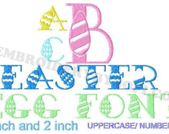 Easter Egg Embroidery design Font, Monogram in 1.0 and 2.0 inches