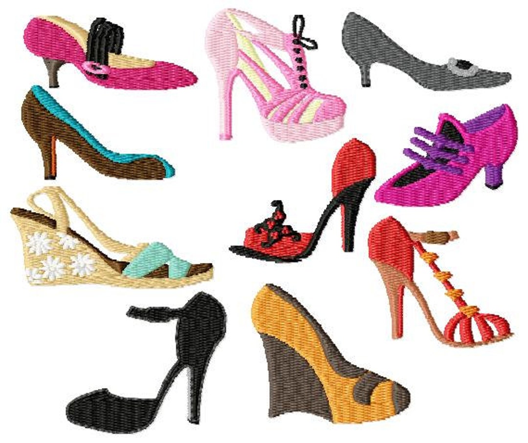 10 Fancy Shoes Machine Embroidery Design Heels Wedges - Etsy