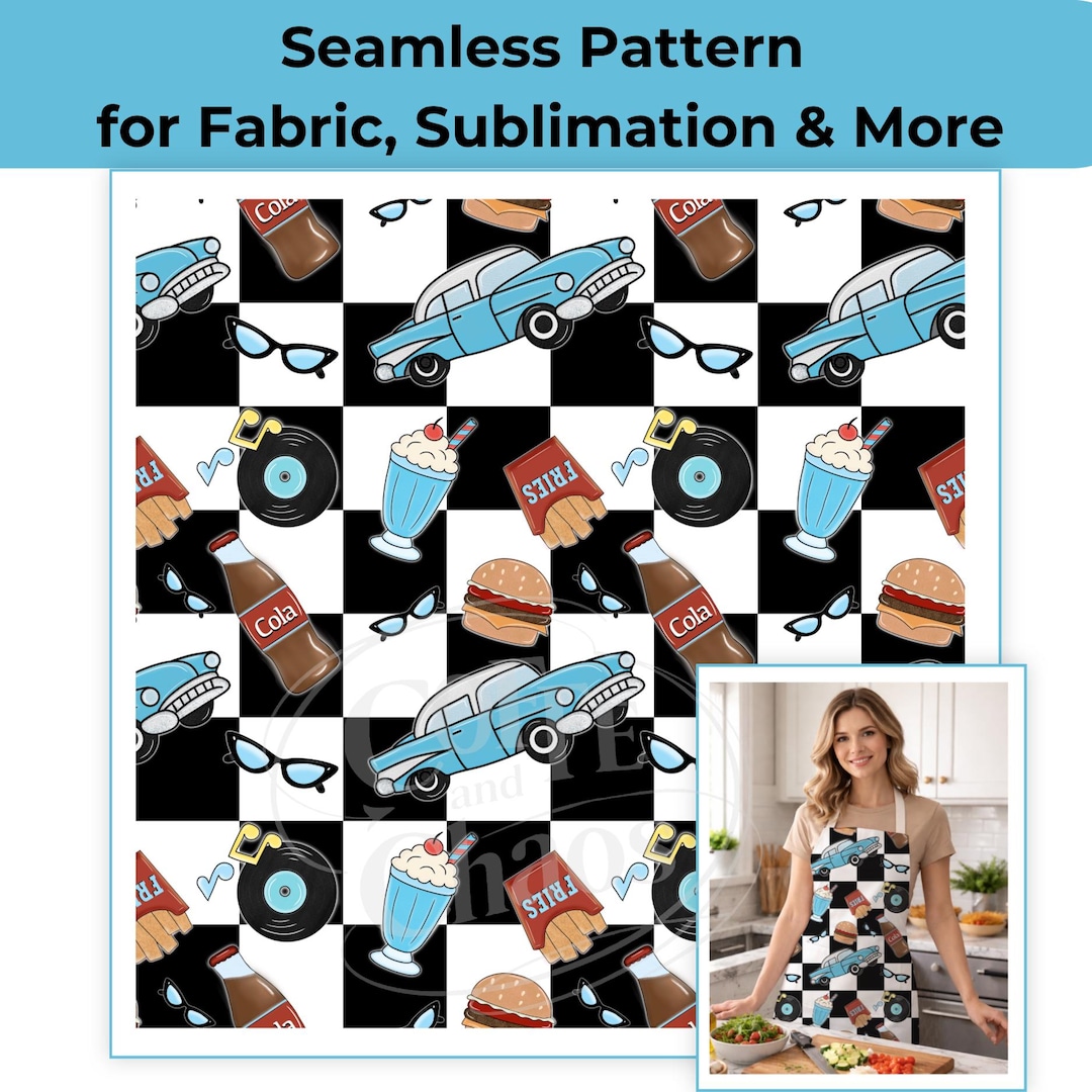 Retro Seamless Pattern PNG, 50s Diner Style, Digital Paper ...