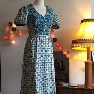 Fabulous 1960s Floral Cotton  Summer Maxi Dress with Button Detail, &#39;Charmont by Burkeman and Passes of London&#39;-Approx Size 8- VGC