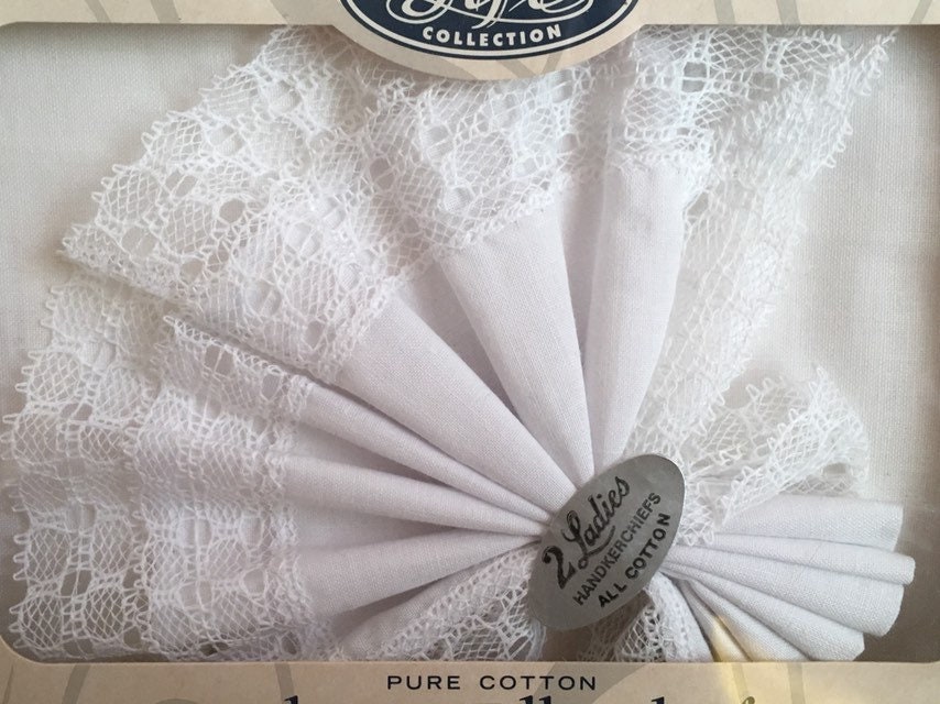 Vintage Debenhams Lacy Ladies Cotton Handkerchief in Original Gift