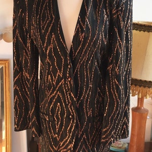 Vintage 1980 Jaeger negro y bronce brillante chaqueta de noche-tamaño aproximado 10- VGC