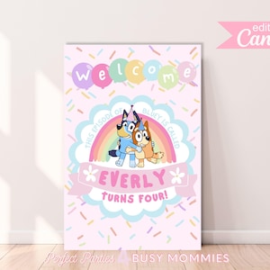 Blue Heeler Birthday Welcome Poster: Editable Canva Template