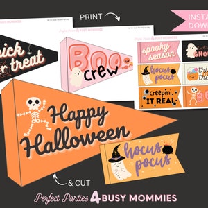Digital Halloween Pennant Flags. Printable Halloween décor. Bundle of Halloween Printable.