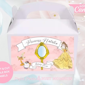 Beauty and the Beast DIY Editable and Printable Gable Box Labels for Party Favors.