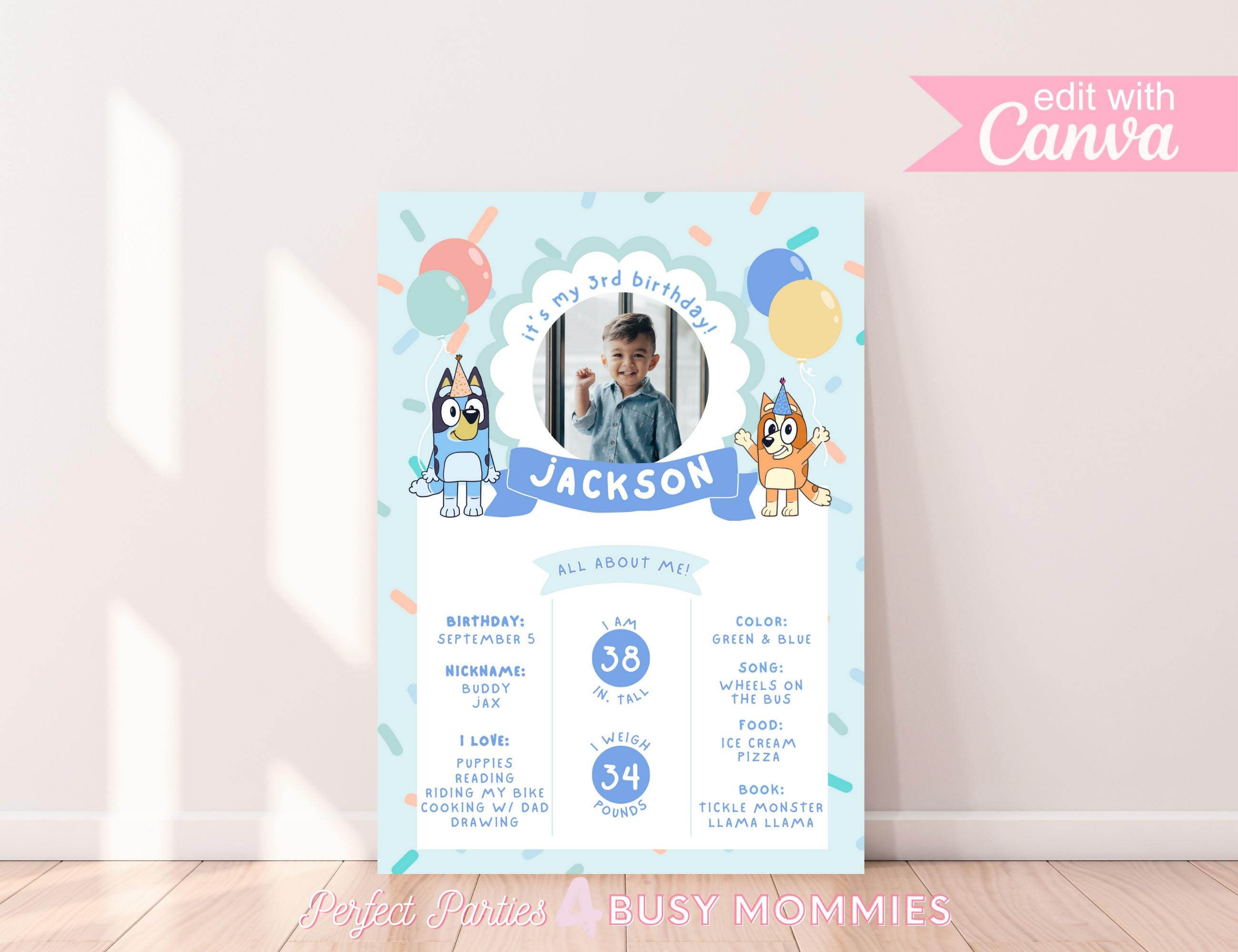 Blue Dog Inspired Birthday Milestone Poster. Editable for any Age Milestone Bluey and Bingo Birthday Sign.