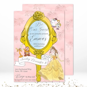 Beauty and the Beast Birthday Party Invitation. Digital Editable Princess Party Invitation.
