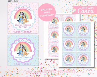 Blue and Pink Dog Birthday Thank You Favor Tags Editable.