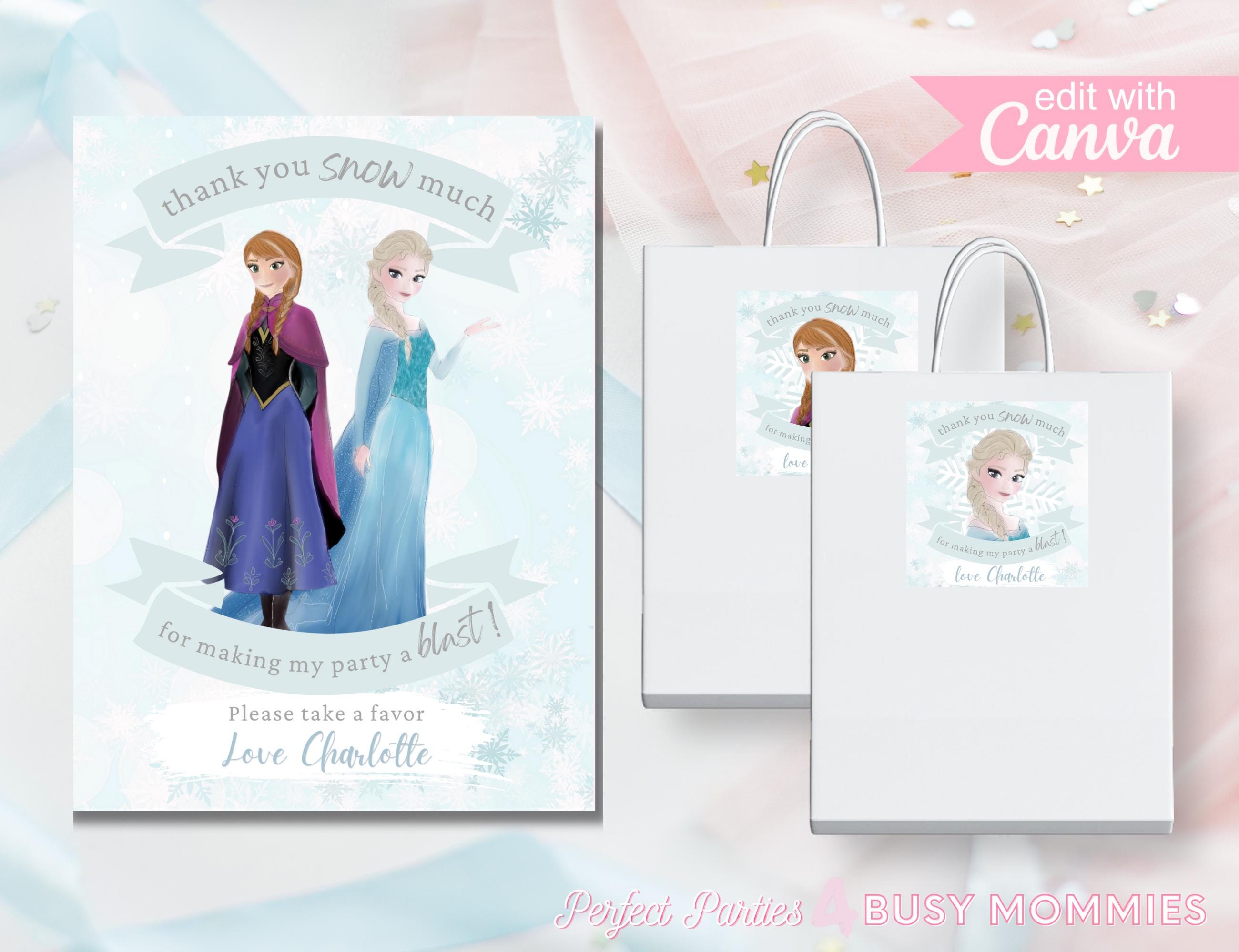 アナと雪の女王の誕生日パーティーの記念品タグ。編集可能なアナとエルサの誕生日パーティーの印刷可能なギフトタグ。