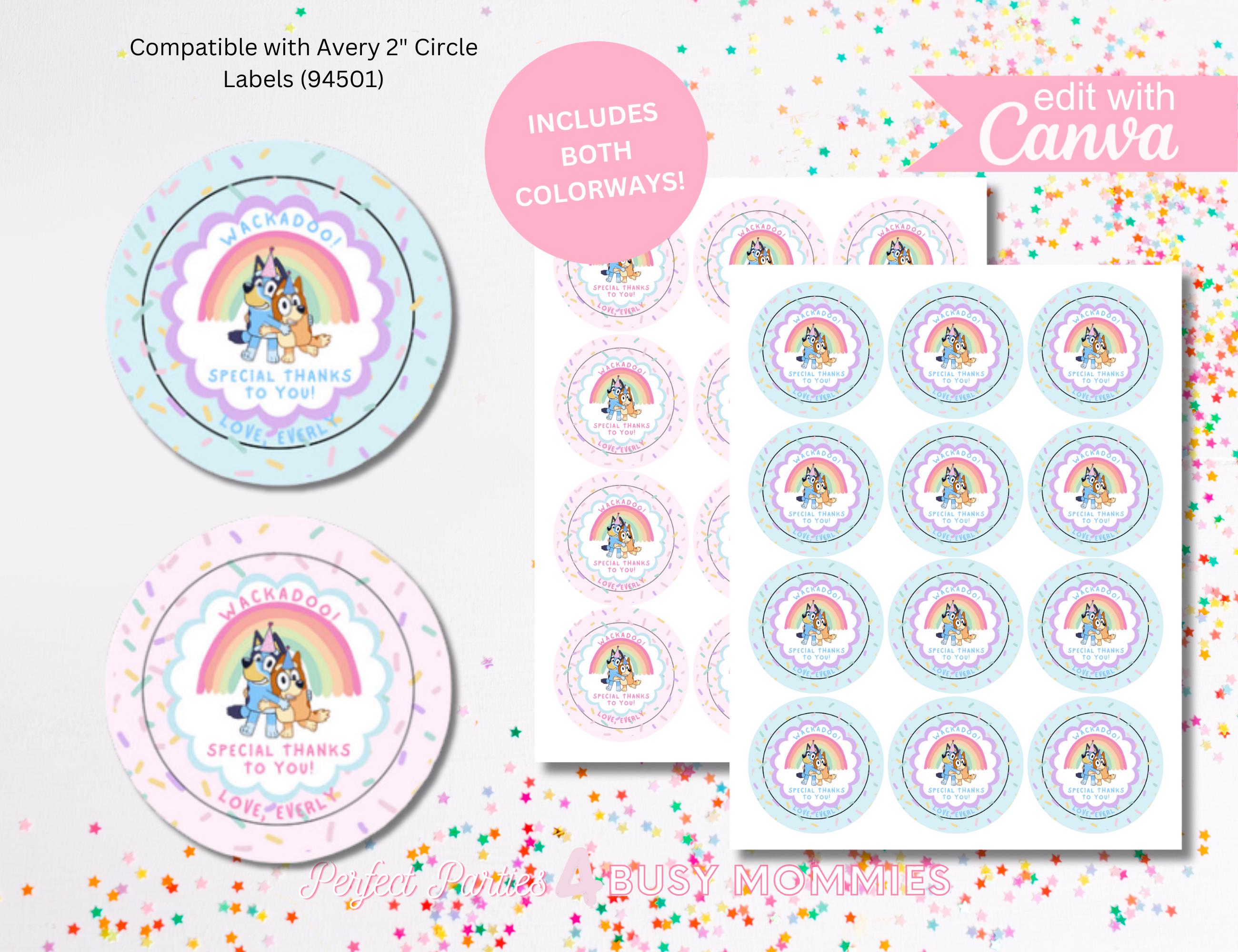 Blue and Pink Dog Birthday Thank You Favor Tags Circle Labels Editable.
