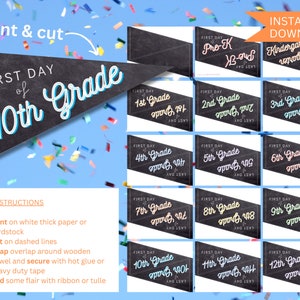 First Day of School & Last Day of School Flags. DIY Printable Pennant Flags. Instant Download School Milestone Flags.