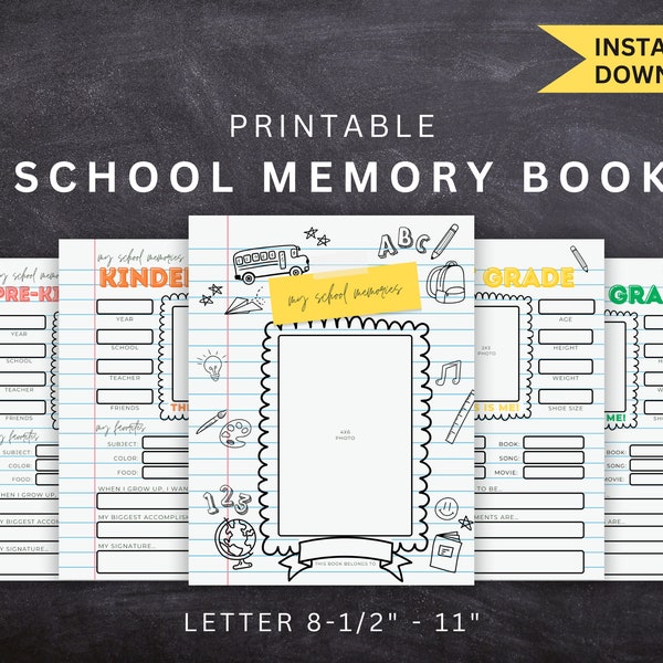 Kids School Memory Book, Instant download back to school journal, School Memories, School Memory Box