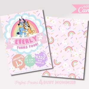 Bluey Dog Birthday Invitation: Pink Party Theme (Digital Editable)