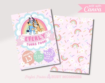 Dog Pink Birthday Party Invitation. Digital Editable Party Invitation.