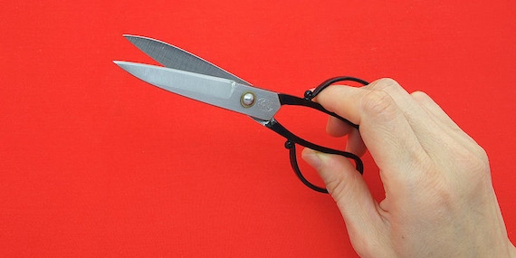 15 cm (5-sun) (5-sun) cm 'tanebasami' scissors. Polished carbon steel. With hand-made 'Orizuru' scissors cover in vivid red. 3389fa 15 cm (5-sun) (5-sun) cm 'tanebasami' scissors. Polished carbon steel. With hand-made 'Orizuru' scissors cover in vivid red. 3389fa
