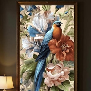 Vintage Floral Canvas Art Print, Colorful Bird Wall Decor, Home Décor, Gallery Wall Art, Gift for Nature Lovers, Spring Decoration