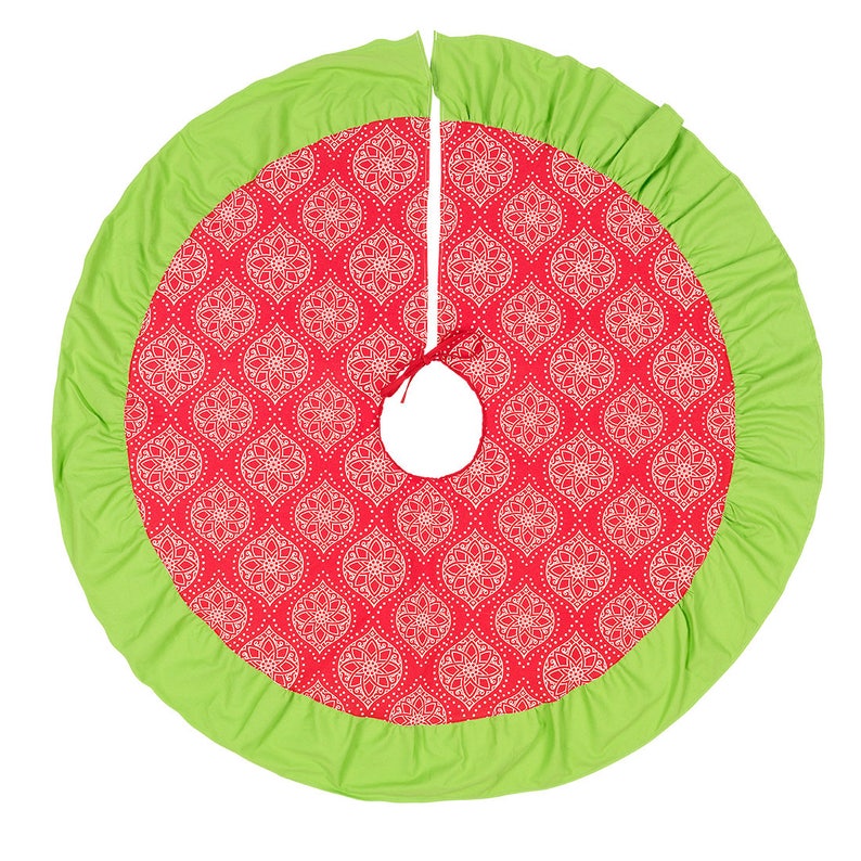Red /& Green Geometric Monogrammed Christmas Decor Custom Embroidered Tree Skirts Personalized Holiday Noel Ruffle Tree Skirt
