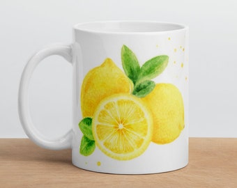 Lemon mug, lemon coffee mug, lemon coffee cup, 11 oz ceramic mug, lemon tea cup, lemon gifts, drinkware, kitchenware