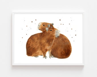 Capybara art, capybara print, animal prints, nature wall art, watercolor wall art, capybara gifts