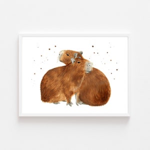 Capybara print, capybara art, capybara gift, capybara painting, animal print, watercolor print, cute art print, kids room art