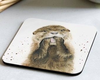 Otter Untersetzer, Becheruntersetzer, Getränkeuntersetzer, Kaffeeuntersetzer, Otter Geschenk, Tassenuntersetzer, niedlicher Untersetzer, Waldtieruntersetzer, Barware