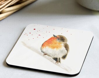 Robin coaster, robin gift, robin art, robin illustration, bird coaster, bird lover gift, bird art, art coaster, printed coaster, cute robin