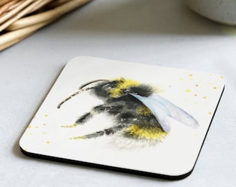 Bee coaster, bumble bee coaster, coffee coaster, drink coaster, drink mat, mug coaster, cup coaster, cork coaster, barware, bee gift