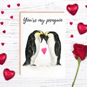 Penguin card, anniversary card, wedding card, i love you card, valentines day card, handmade card, greeting card, you're my penguin