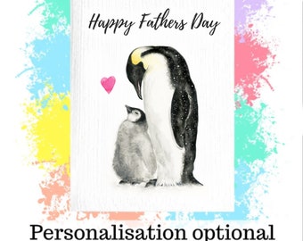 Penguin card, fathers day card, fathers day cards, custom card, handmade cards, greeting card, personalised cards, bird card, penguin gift